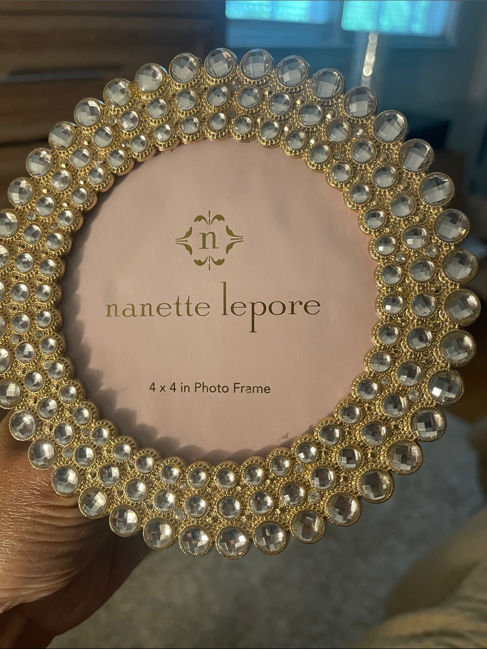 Nanette Lepore Gold and Clear Crystal Round Photo Frame. 4X4”
